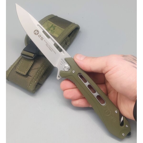 K25 Tactical Rescue Knife Rettungsmesser 7Cr17MoV Stahl Etui Green