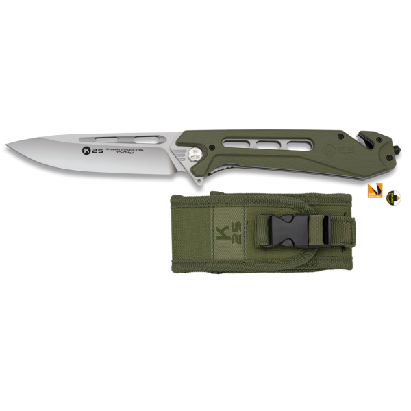 K25 Tactical Rescue Knife Rettungsmesser 7Cr17MoV Stahl Etui Green
