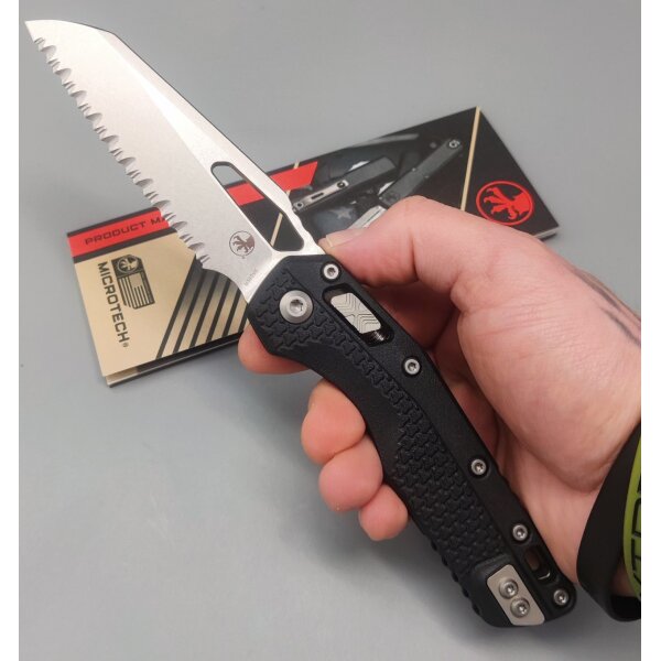 Microtech MSI Ram-Lok M390MK Stahl und Stonewash Finish Serrated