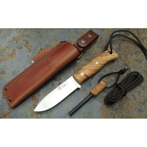 Joker Ember F 14C28N Olivenholz Braun inkl. Feuerstarter Lederscheide