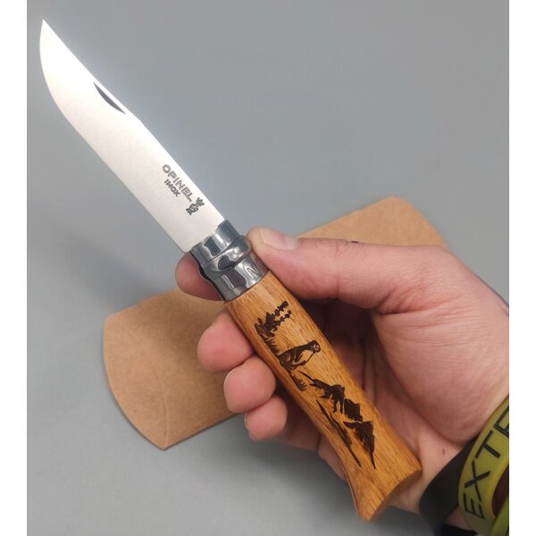Opinel No. 8 Animalia Murmeltier Eichenholz Taschenmesser Virobloc®