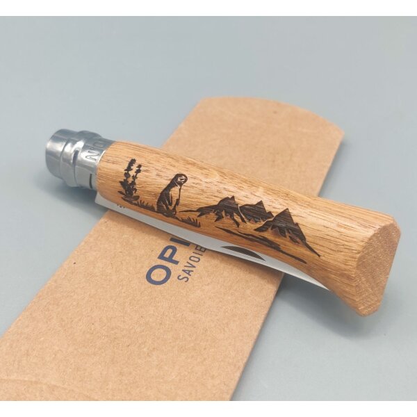 Opinel No. 8 Animalia Murmeltier Eichenholz Taschenmesser Virobloc®