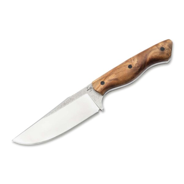 Böker Plus Overnighter Camp und Outdoor Messer Wurzelholz D2 Stahl Lederscheide