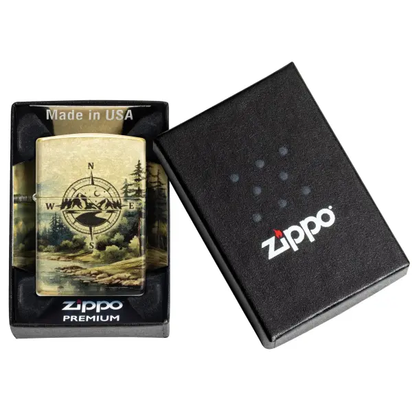 Zippo tumbled messing Compass Adventure Design 60007532 Wildnis als Aquarell