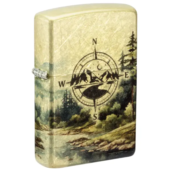 Zippo tumbled messing Compass Adventure Design 60007532 Wildnis als Aquarell