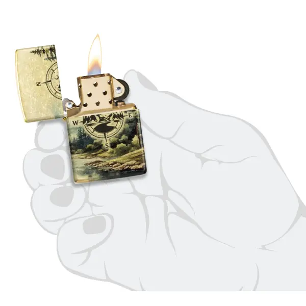 Zippo tumbled messing Compass Adventure Design 60007532 Wildnis als Aquarell