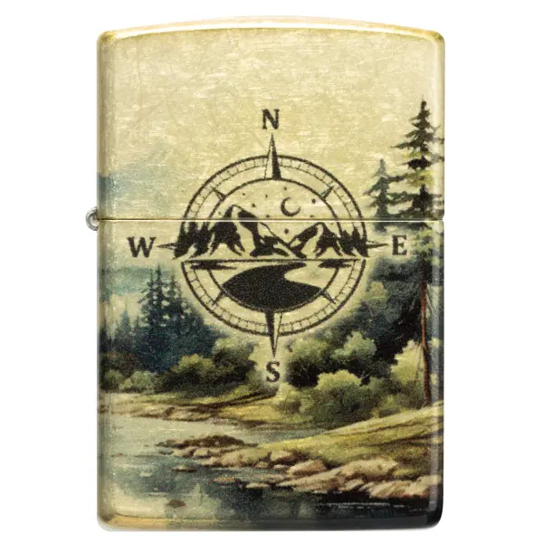 Zippo tumbled messing Compass Adventure Design 60007532 Wildnis als Aquarell