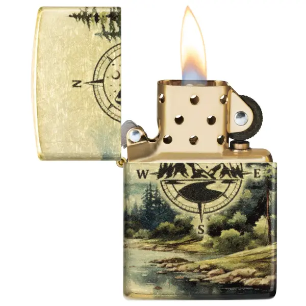 Zippo tumbled messing Compass Adventure Design 60007532 Wildnis als Aquarell