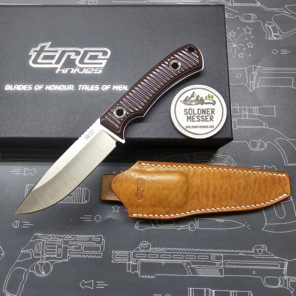 TRC Knives Polheim Limited Edition - 15 Anniversary Messer RWL-34 Stahl Maroon Micarta Lederscheide Handmade