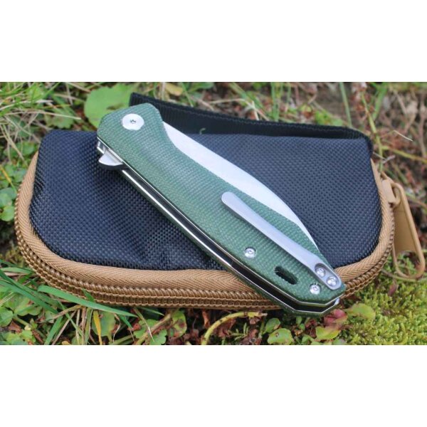QSP Knife PELICAN QS118-E2 Messer S35VN Stahl Leinen Micarta Kugellager Titanclip