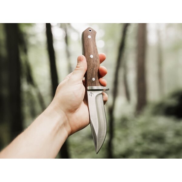 Böker Plus Walnut Drop Jagdmesser 14C28N Stahl Walnussholz Lederscheide
