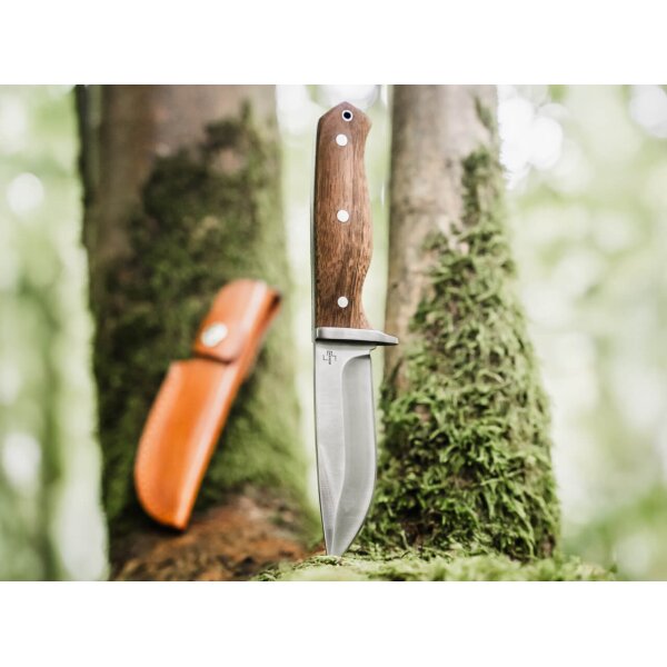 Böker Plus Walnut Drop Jagdmesser 14C28N Stahl Walnussholz Lederscheide