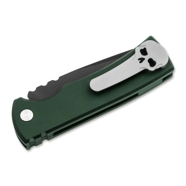 Böker Solingen Mini Redencion 42a OD Green Grün MagnaCut Messer Aluminium Ramon Chaves Design Skull Clip