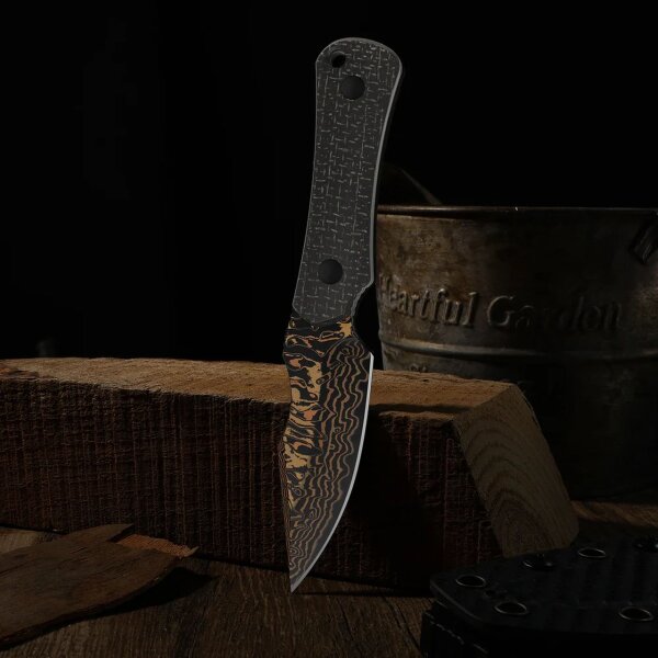 Kizer Bone Outdoormesser Copper Damast Stahl Micarta EDC