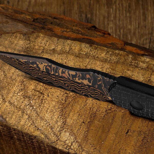 Kizer Bone Outdoormesser Copper Damast Stahl Micarta EDC