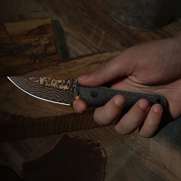 Kizer Bone Outdoormesser Copper Damast Stahl Micarta EDC