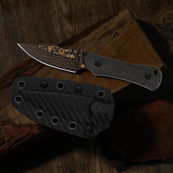 Kizer Bone Outdoormesser Copper Damast Stahl Micarta EDC