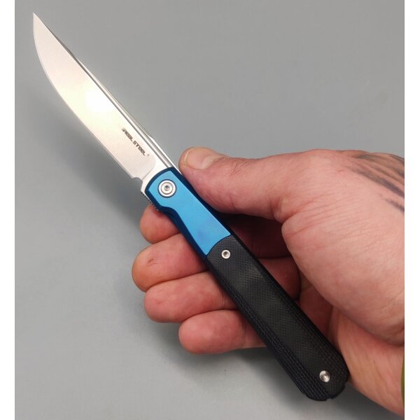 Real Steel RB-7 Essential 14C28N Stahl Framelock G10 Griff Blau-Schwarz
