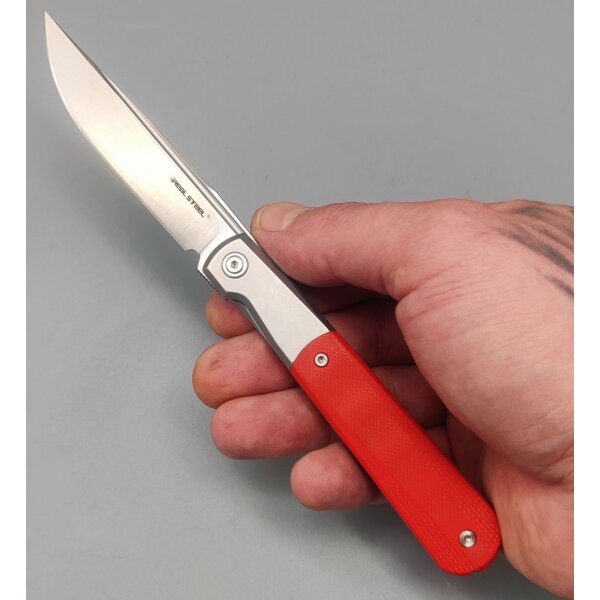 Real Steel RB-7 Essential 14C28N Stahl Framelock G10 Griff Grau-Rot