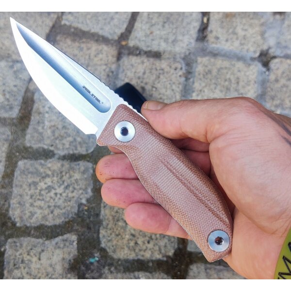 Real Steel CDX-85 Convex Grind 14C28N Klinge Outdoormesser Beadblasted Brauner Micarta Griff