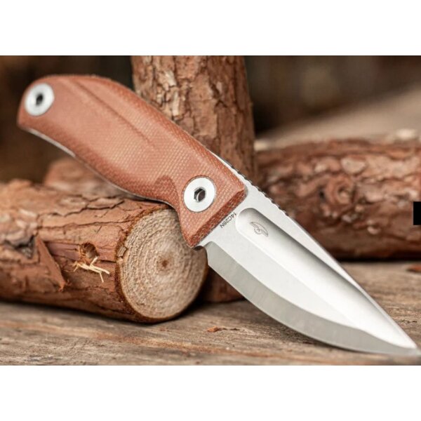 Real Steel CDX-85 Convex Grind 14C28N Klinge Outdoormesser Beadblasted Brauner Micarta Griff