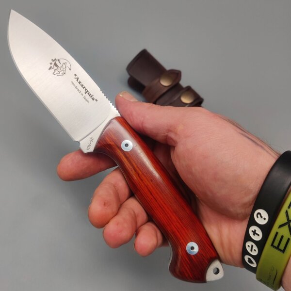 J&V Axarquia Cocobolo Outdoormesser MoVa Stahl Cocoboloholz Lederscheide