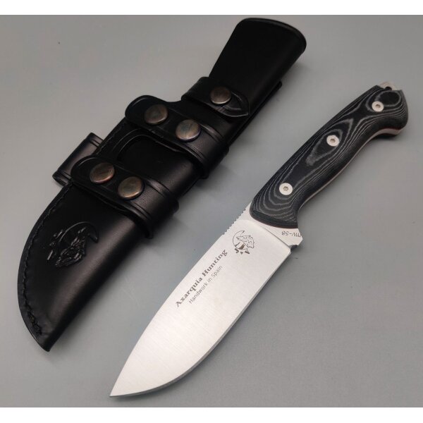 J&V Axarquia Hunting Micarta Negra Outdoormesser MoVa Stahl Lederscheide