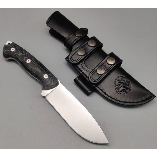 J&V Axarquia Hunting Micarta Negra Outdoormesser MoVa Stahl Lederscheide