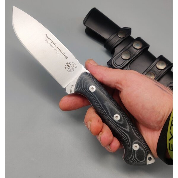 J&V Axarquia Hunting Micarta Negra Outdoormesser MoVa Stahl Lederscheide