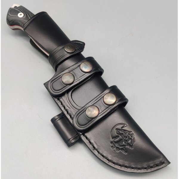 J&V Axarquia Hunting Micarta Negra Outdoormesser MoVa Stahl Lederscheide