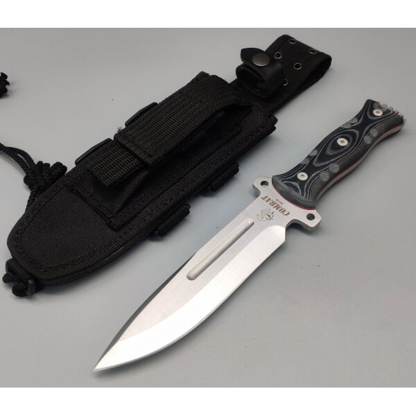 J&V Messer Combat Satin Micarta Negra MoVa Stahl Outdoormesser