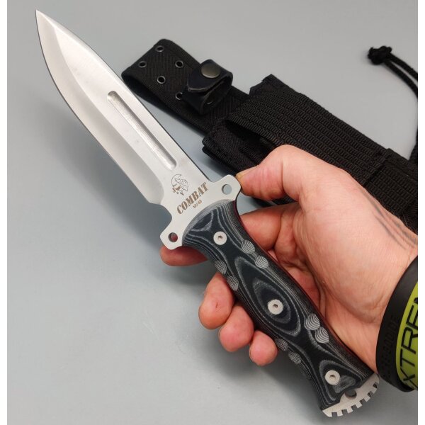 J&V Messer Combat Satin Micarta Negra MoVa Stahl Outdoormesser