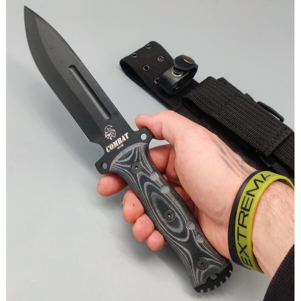 J&V Messer Combat Negra Micarta Negra MoVa Stahl Outdoormesser