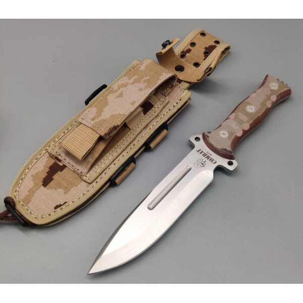 J&V Messer Combat Satin Micarta Desert MoVa Stahl Outdoormesser