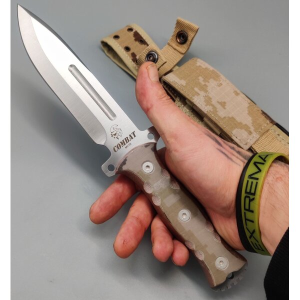 J&V Messer Combat Satin Micarta Desert MoVa Stahl Outdoormesser