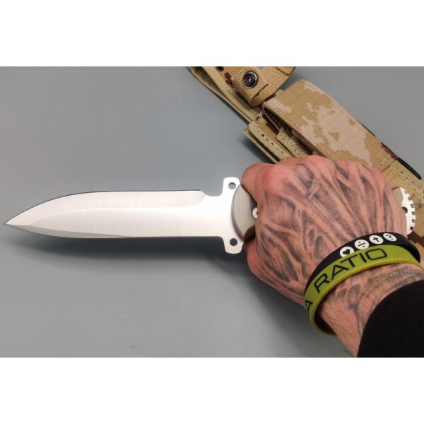 J&V Messer Combat Satin Micarta Desert MoVa Stahl Outdoormesser