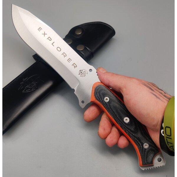 J&V Forester Messer Explorer Naranja Negra MoVa Stahl Micarta