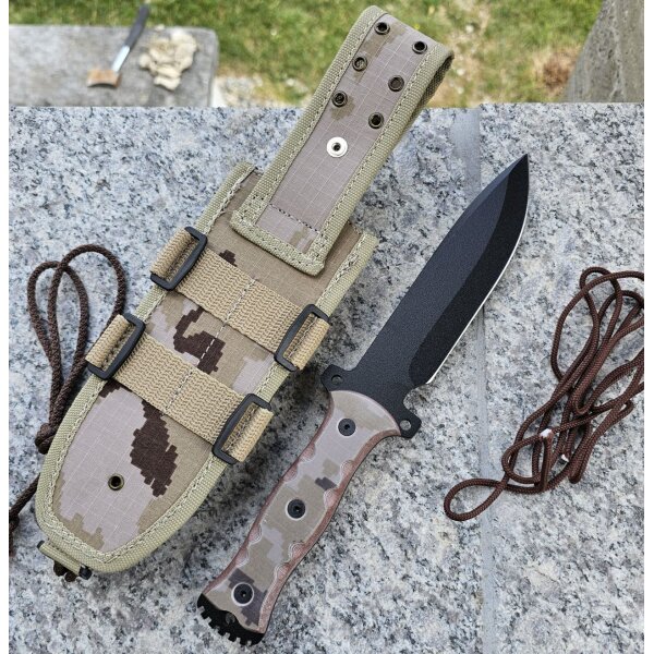 J&V Messer Combat Micarta Desert MoVa Stahl Outdoormesser
