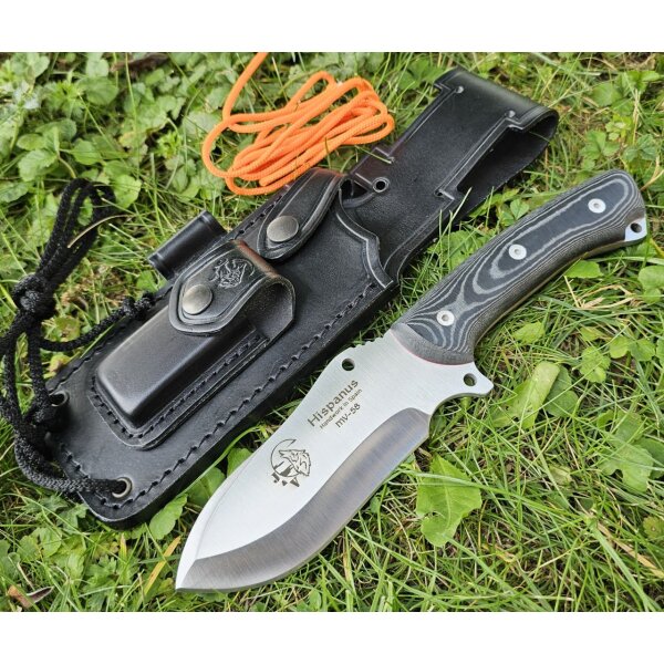 J&V Messer Hispanus Micarta Negra MoVa Stahl Outdoormesser Lederscheide