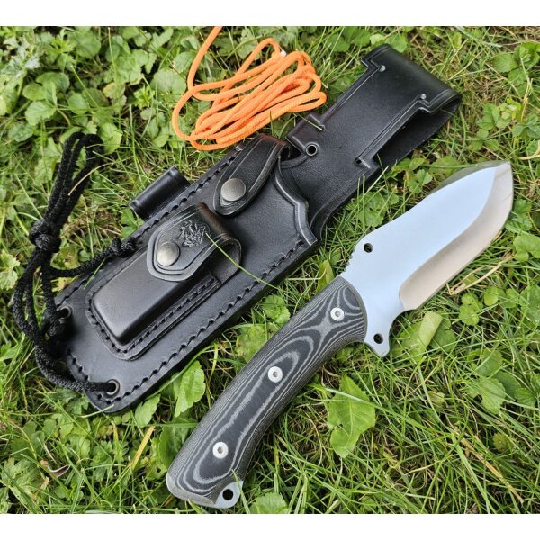 J&V Messer Hispanus Micarta Negra MoVa Stahl Outdoormesser Lederscheide