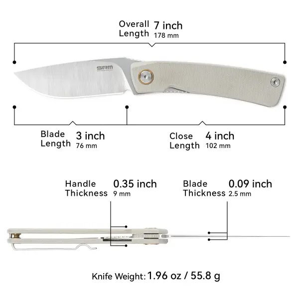 SRM Knives Air 105M-GK 14C28N Stahl G10 Griff grau