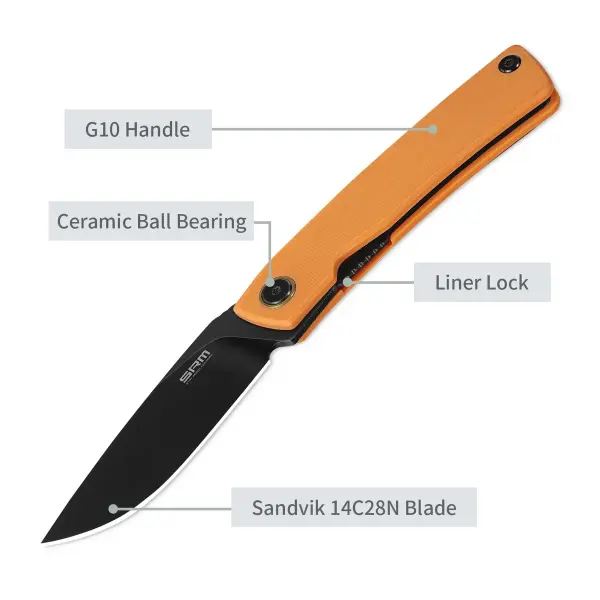 SRM Knives Air 105M-GJ 14C28N Stahl schwarz  G10 Griff orange