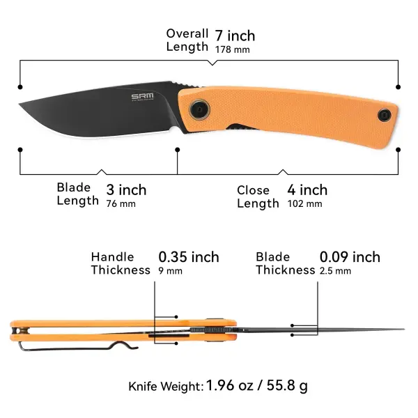 SRM Knives Air 105M-GJ 14C28N Stahl schwarz  G10 Griff orange