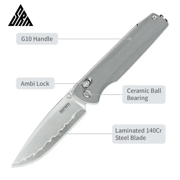 SRM Knives 258L-GK2 Terrier Ambi Lock Folder 140Cr Stahl G10 grau