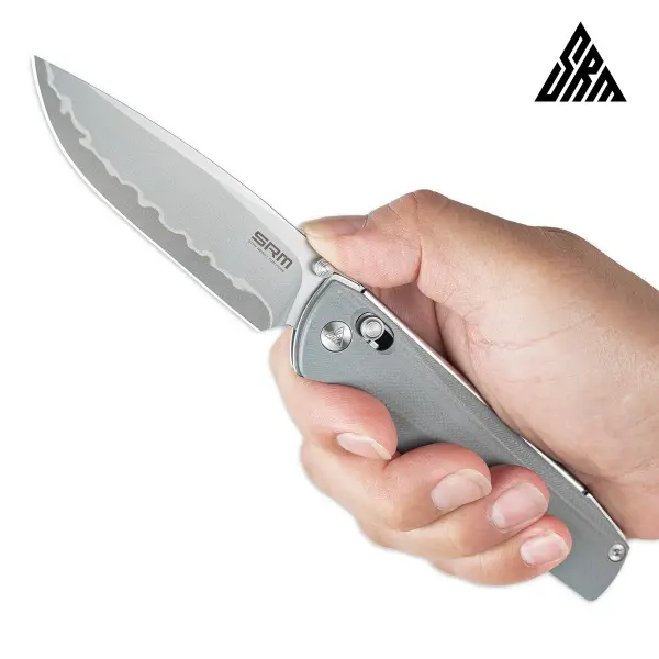 SRM Knives 258L-GK2 Terrier Ambi Lock Folder 140Cr Stahl G10 grau