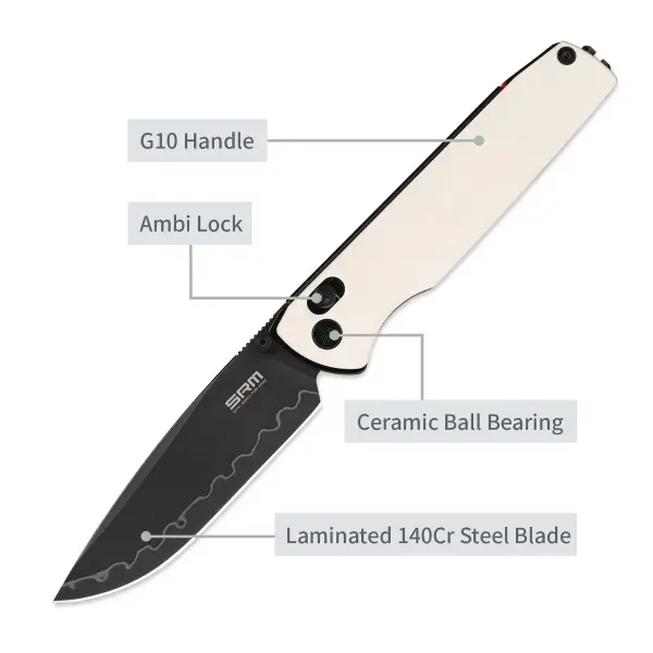 SRM Knives 258L-GT2 Terrier Ambi Lock Folder 140Cr Stahl G10 schwarz weiß