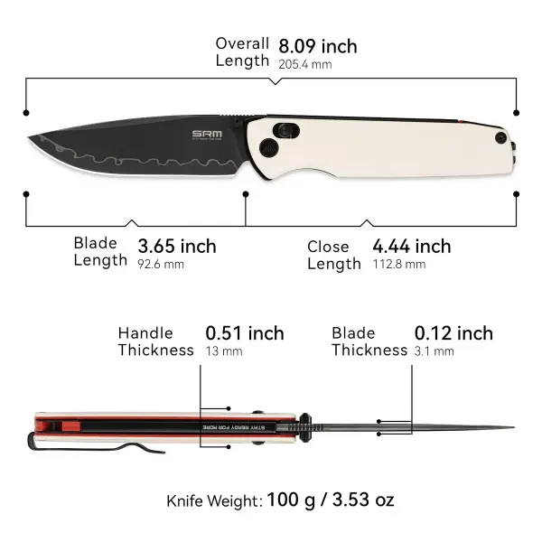 SRM Knives 258L-GT2 Terrier Ambi Lock Folder 140Cr Stahl G10 schwarz weiß