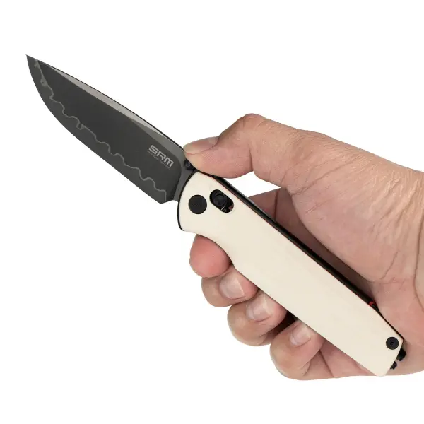 SRM Knives 258L-GT2 Terrier Ambi Lock Folder 140Cr Stahl G10 schwarz weiß