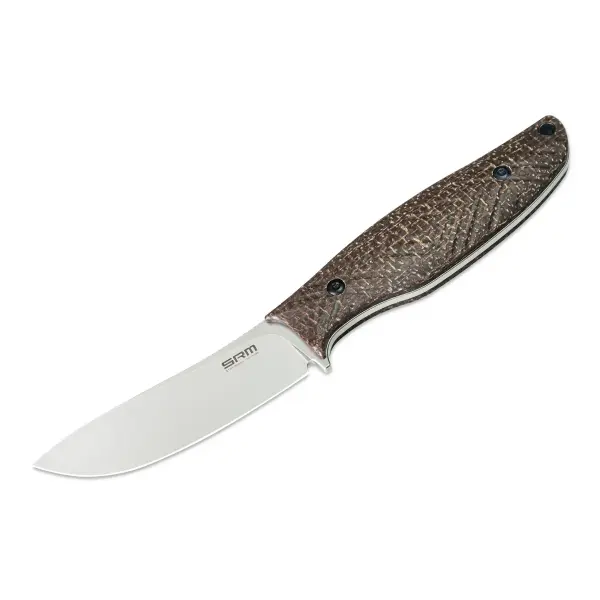 SRM Knives Fossa 605T-MW Jagdmesser Skinner 14C28N Stahl tan Micarta Griff PVC-Scheide