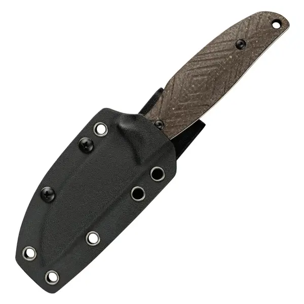 SRM Knives Fossa 605T-MW Jagdmesser Skinner 14C28N Stahl tan Micarta Griff PVC-Scheide